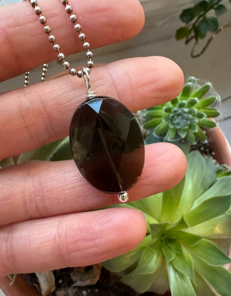 Smokey Quartz Facet Oval Pendant