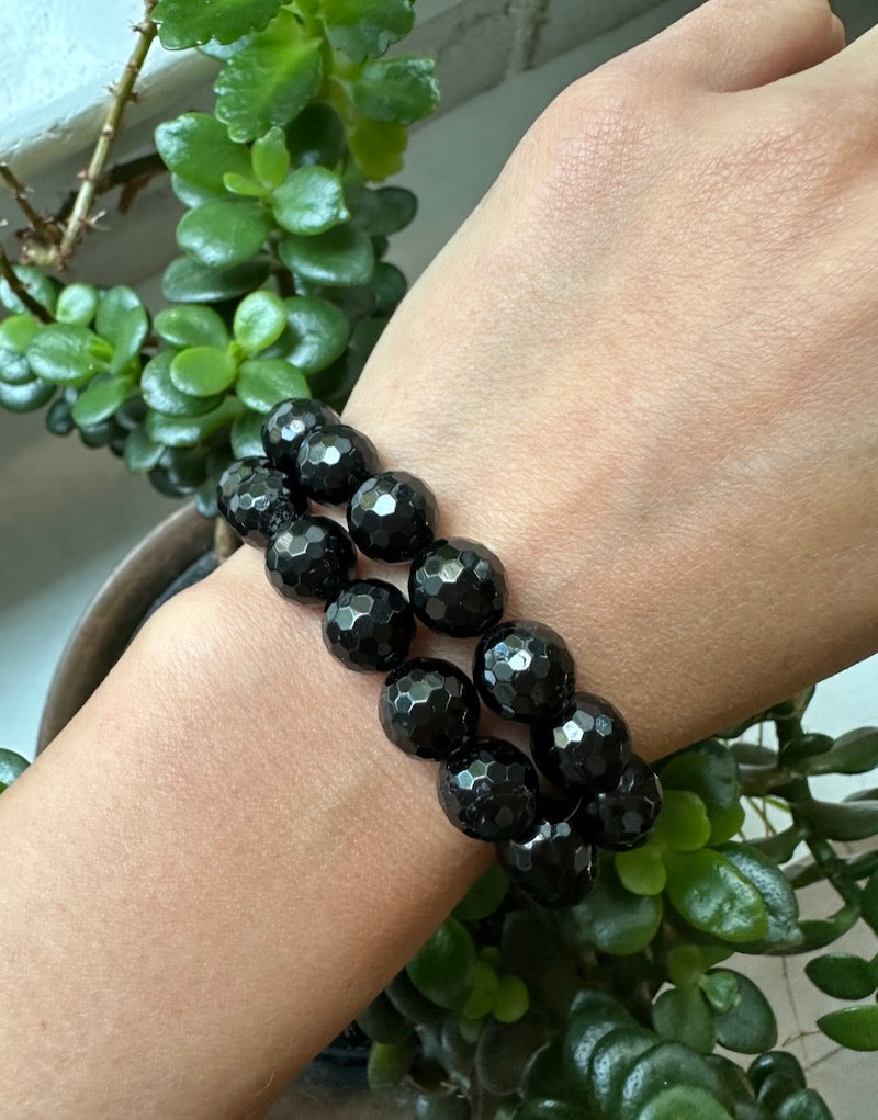 Black Tourmaline 10 mm Facet Bracelet