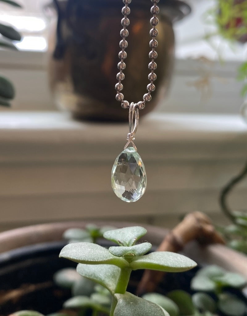Prasiolite - Green Amethyst Teardrop Facet Pendant