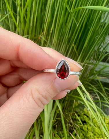 Red Garnet -  Silver Ring