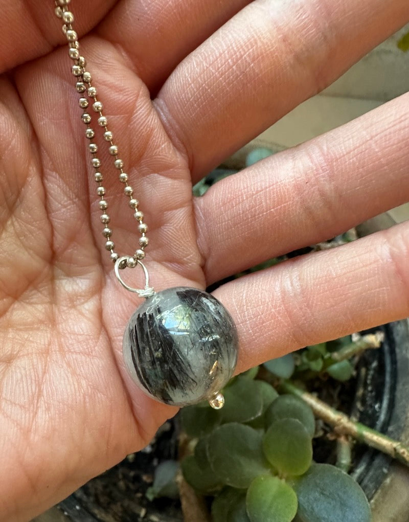 Black Rutilated Quartz Sphere Pendant