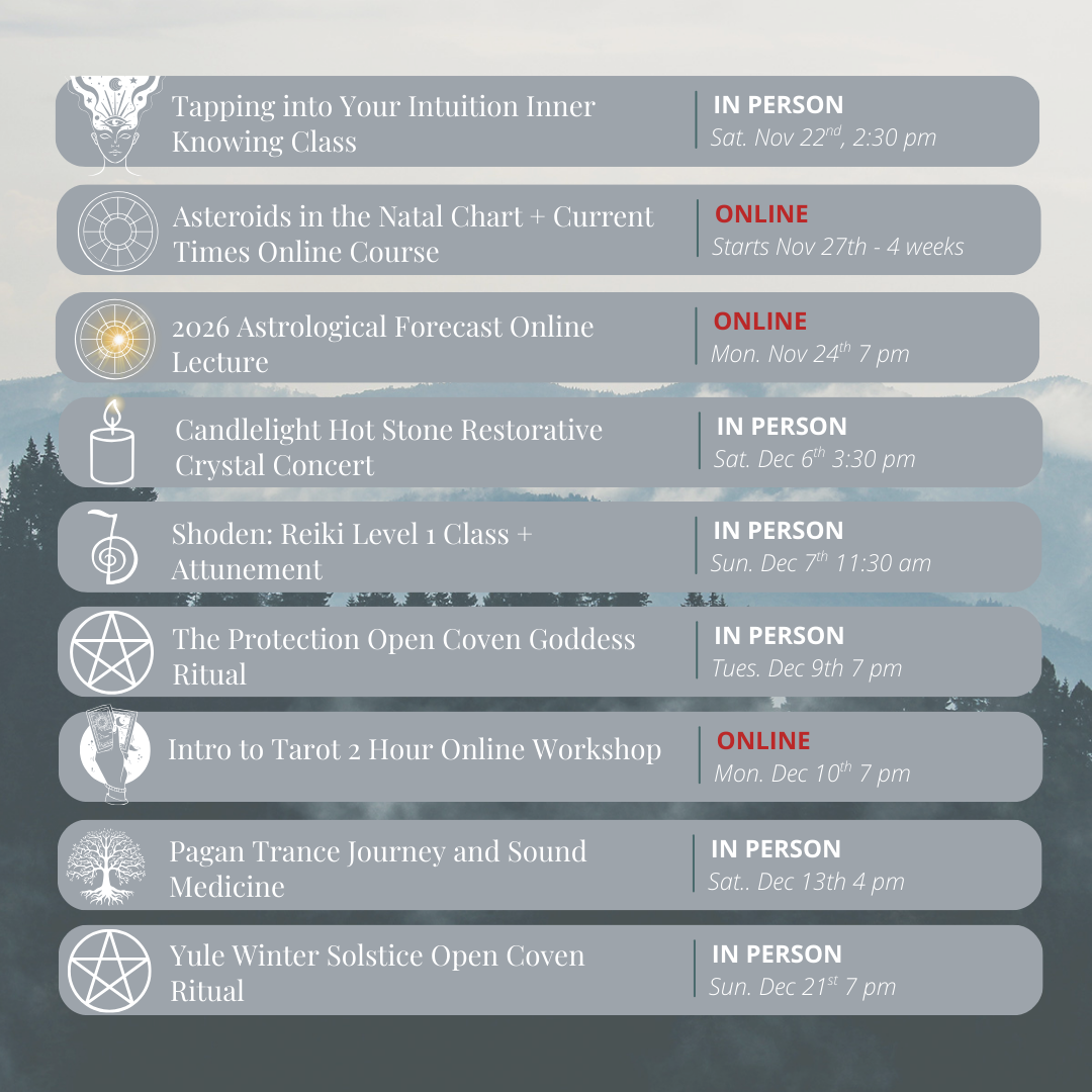 Event schedule with various classes and lectures on a nature-themed background