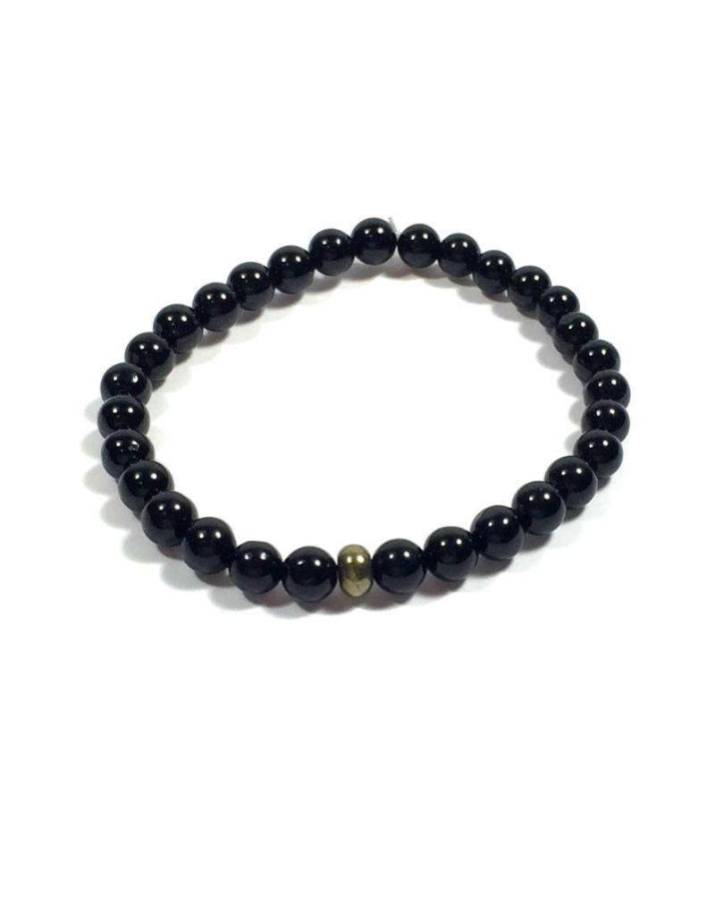 Black Tourmaline with Single Pyrite Rondelle - 6mm Round